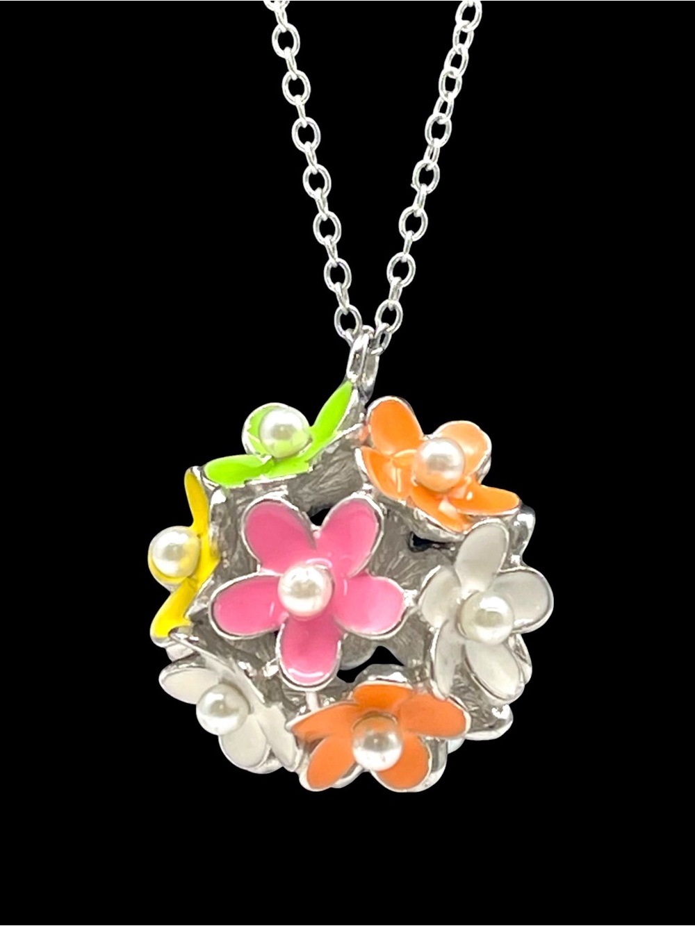 Pier 1 Imports Spring Flower Bouquet Enameled Flower Ball Pendant Necklace - Picture 3 of 15